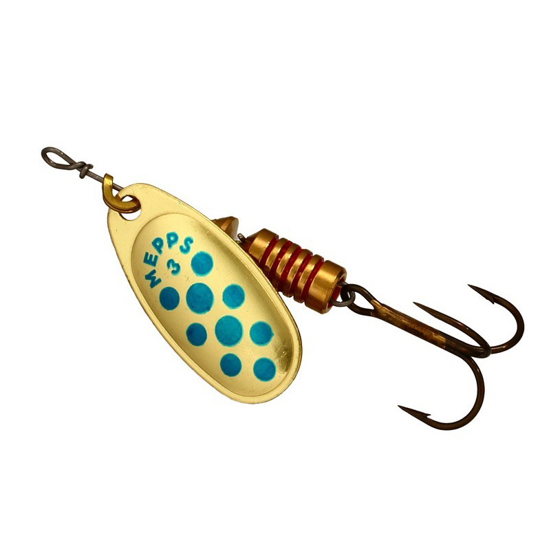 Блесна вращающаяся Mepps Comet PTS №3, 6,5гр, цвет (Gold/Blue Dots) золото/синие точки. Фото №2