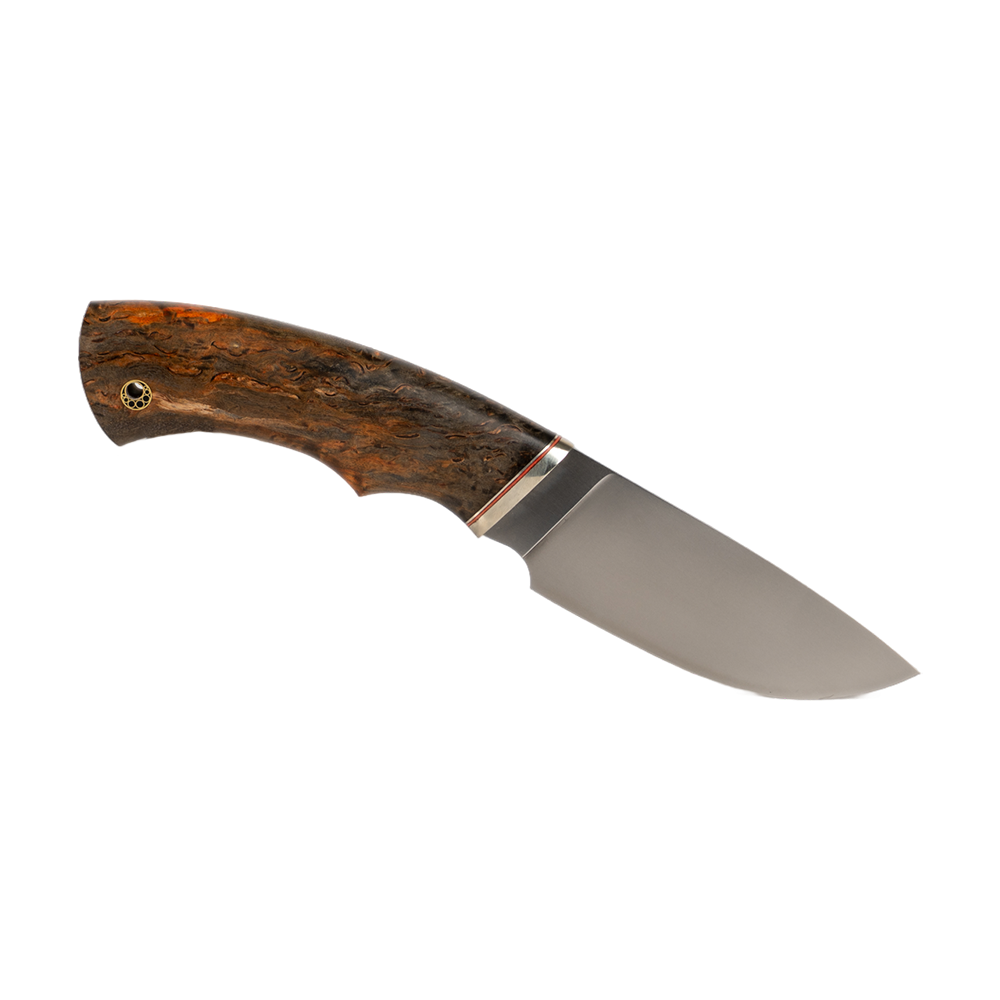 Нож МС "Разделочный" сталь М390, мельхиор, рукоять из стабилизированной карельской березы (набор). Фото №1