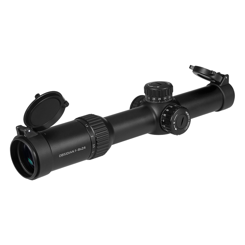 Прицел оптический Gaut  Obsidian 1-8x24, сетка X2, оптоволоконная подсветка (точка), 30мм, 1/2 МОА. Фото №1