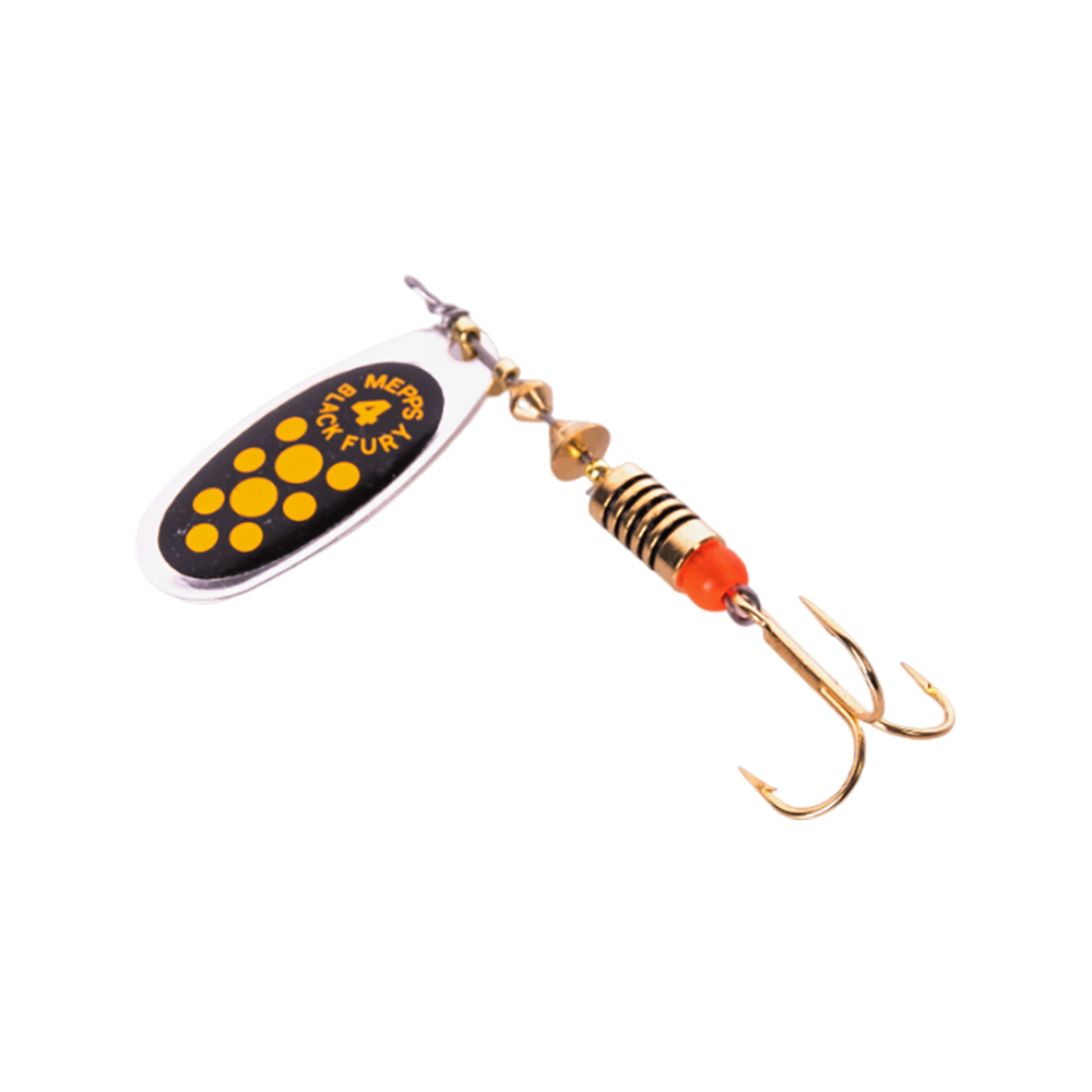 Блесна вращающаяся Mepps Black Fury №4, 8гр, цвет (Silver/Yellow) серебро/желтые точки. Фото №1