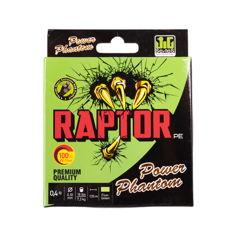 Шнур Power Phantom Raptor PE, 135м, зеленый fluo #0,4, 0,1мм, 7,3кг. Фото №1