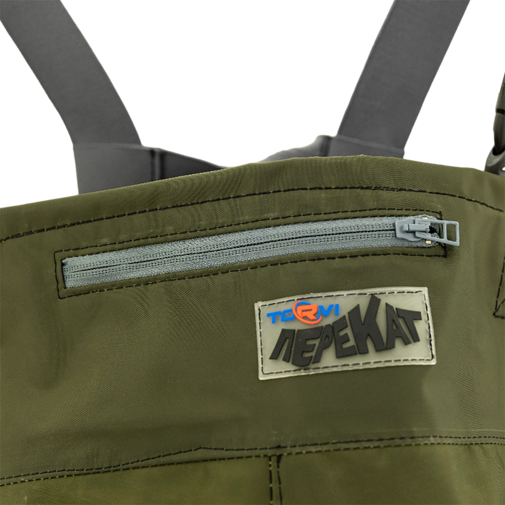 Полукомбинезон рыбацкий Перекат TORVI, без вкладыша, Олива, р. 41/42, размер бедер «L» (52-54). Фото №2 Полукомбинезон рыбацкий Перекат TORVI, без вкладыша, Олива, р. 41/42, размер бедер «L» (52-54). Фото №2