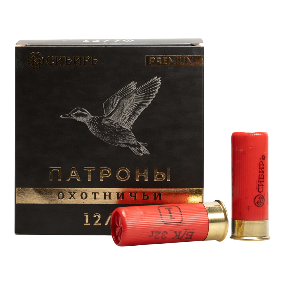 Патрон СИБИРЬ PREMIUM 12/70 охотничий дробовой 32г №1 б/к (К2-185,СХ2000) (пачка 25 шт) (в коробке 250шт. Фото №1