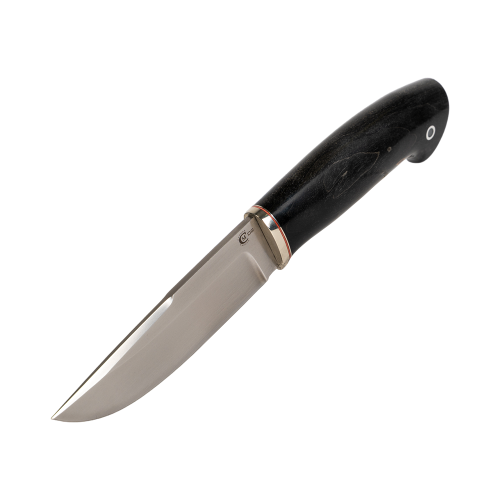 Нож МС Соболь, клинок D2, рукоять стабилизированная карельская береза, литье мельхиор. Фото №4