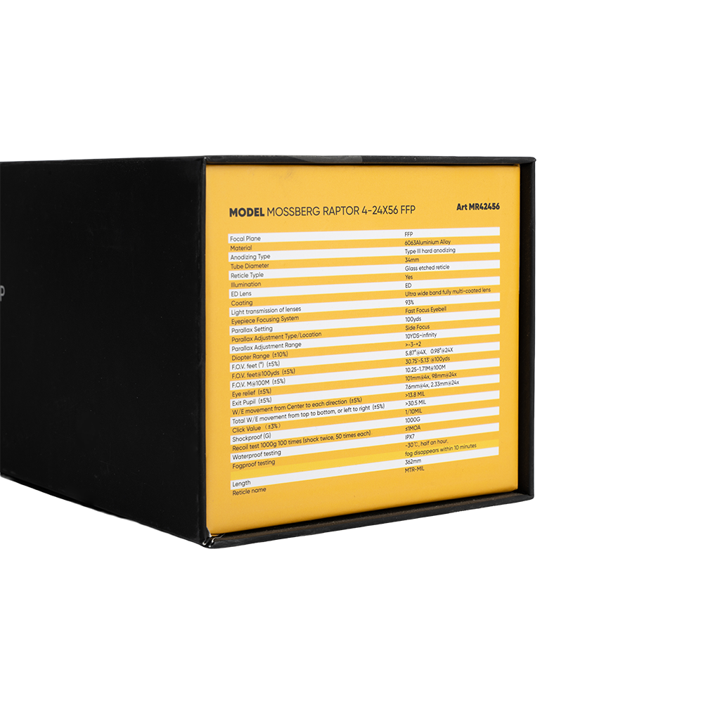 Оптический прицел MOSSBERG RAPTOR 4-24x56 FFP 34мм с подсветкой (MTR-MIL) 0.1 MRAD. Фото №15 Оптический прицел MOSSBERG RAPTOR 4-24x56 FFP 34мм с подсветкой (MTR-MIL) 0.1 MRAD. Фото №15