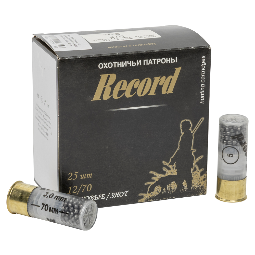 Патрон "Рекорд" (бесконтейнерный) увеличенная осыпь 12/70 №5 34 гр. NEW (пачка 25 шт, короб. 250 шт). Фото №1 Патрон "Рекорд" (бесконтейнерный) увеличенная осыпь 12/70 №5 34 гр. NEW (пачка 25 шт, короб. 250 шт). Фото №1