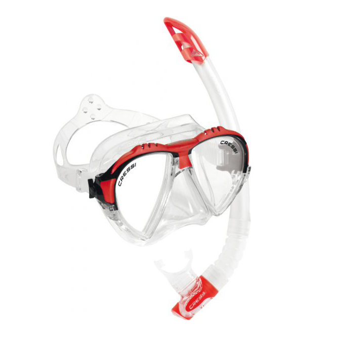 Набор маска MATRIX + трубка GAMMA цвет прозрачный силикон / красный Cressi. Фото №1 Набор маска MATRIX + трубка GAMMA цвет прозрачный силикон / красный Cressi. Фото №1