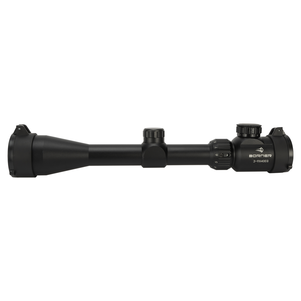 Прицел оптический BORNER 3-9x40 EG Mildot с подсветкой (крышки + кольца). Фото №1
