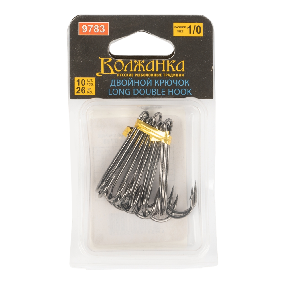 Крючок двойной "Volzhanka Long Double Hook 90°" #1/0 (10шт.уп). Фото №1