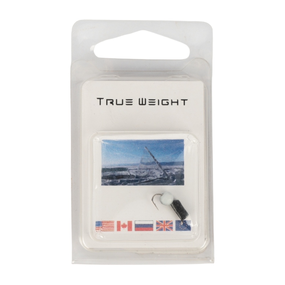 Мормышка вольфрамовая Trye Weight черная "Гвоздешарик" d2,5мм многогранный, белый (10шт). Фото №1