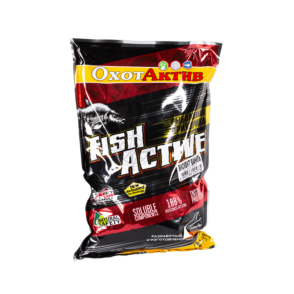 Прикормка «ОхотАктив» Fish Active Бисквит-ваниль (1кг) Premium. Фото №1