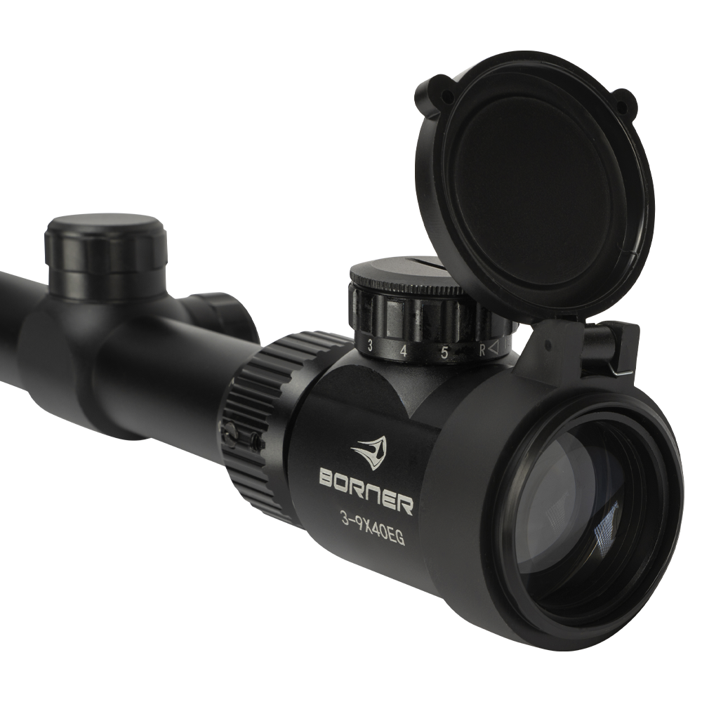 Прицел оптический BORNER 3-9x40 EG Mildot с подсветкой (крышки + кольца). Фото №5