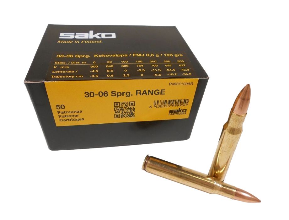 Патрон нарезной SAKO калибр 30-06 SPRG FMJ Range 8,0 гр. 123 grn. (в пачке 50 шт.). Фото №2