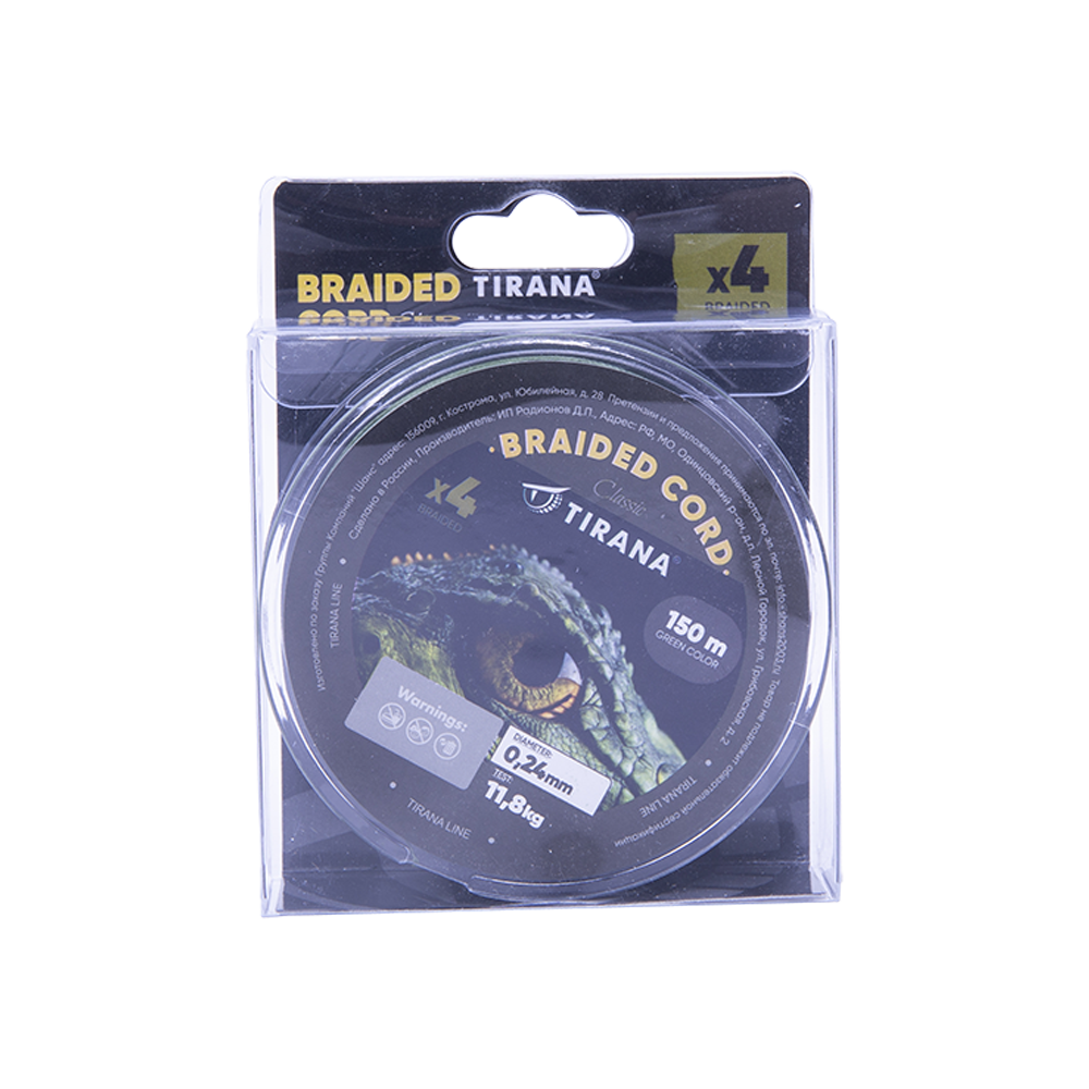 Шнур плетеный Tirana X4 PE 150м, d0,24 (green). Фото №1 Шнур плетеный Tirana X4 PE 150м, d0,24 (green). Фото №1
