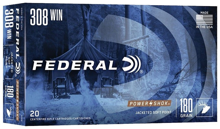 Патрон нарезной FEDERAL калибр 308 WIN SP Power Shok 11,7 гр. 180 grn. (в пачке 20 шт.). Фото №1