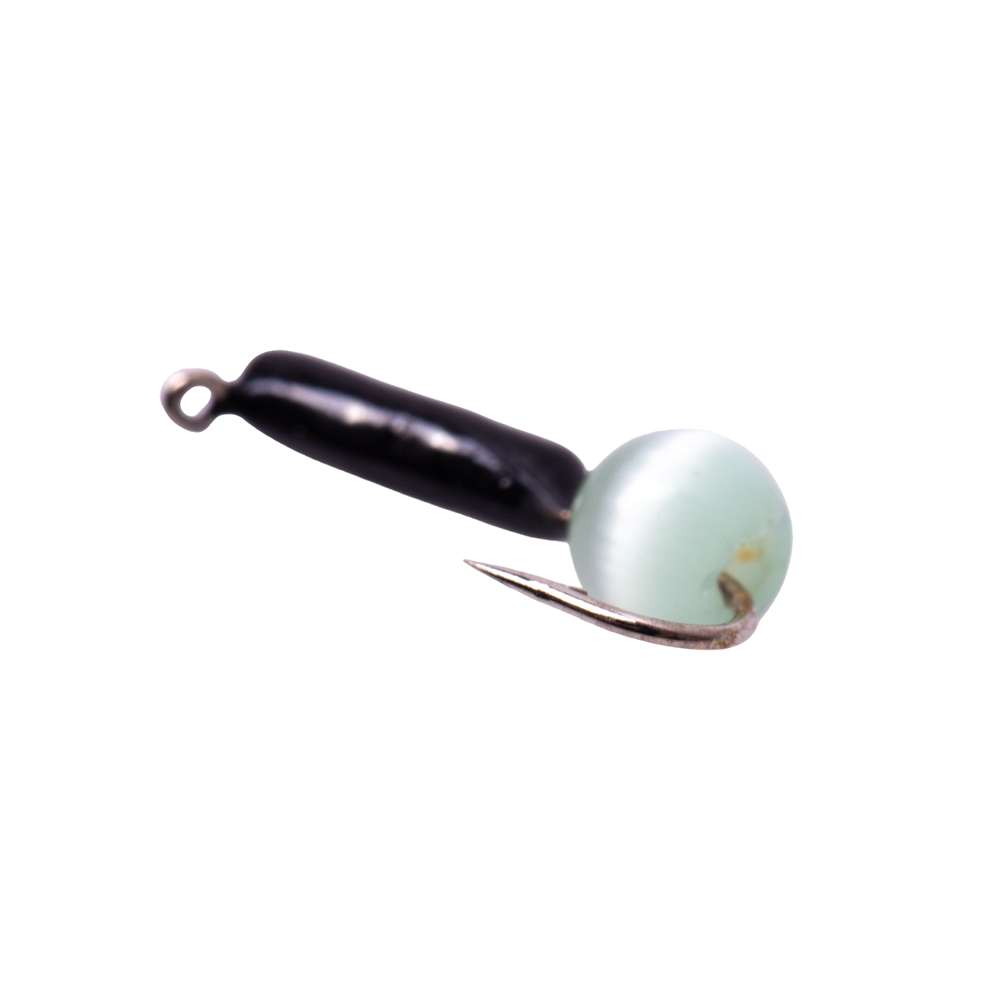 Мормышка вольфрамовая Trye Weight черная "Гвоздешарик" d2,0мм кошачий глаз, голубой (10шт). Фото №2