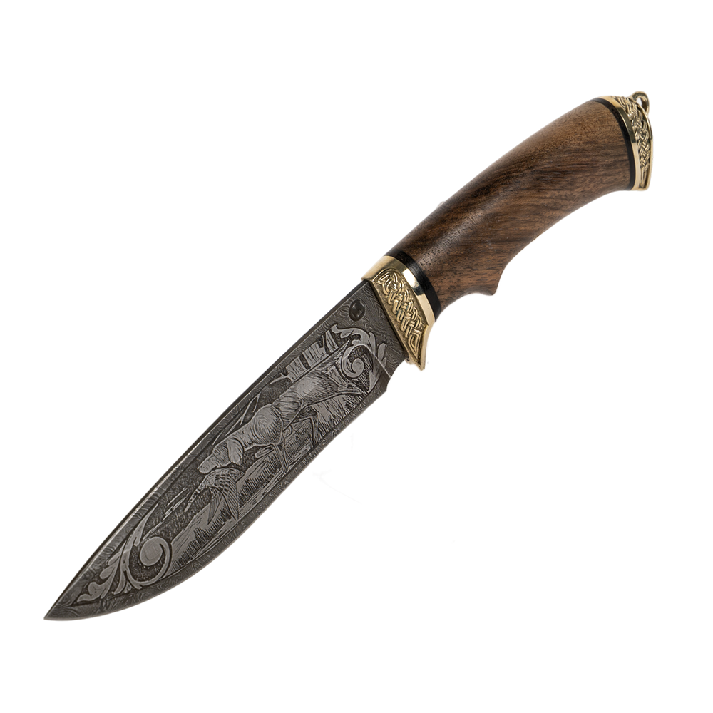 Нож МС Близнец, клинок дамаск, грав., рукоять орех, кап, литье. Фото №6