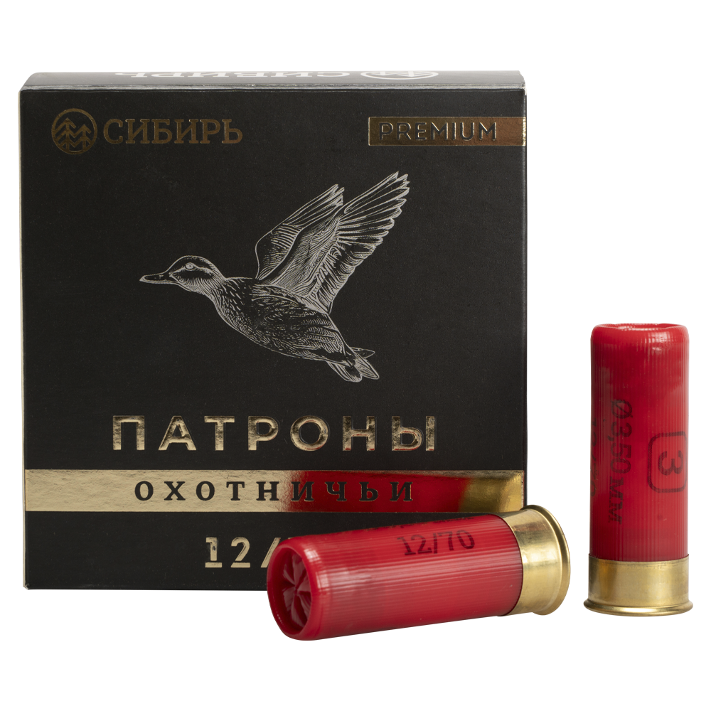 Патрон СИБИРЬ PREMIUM 12/70 охотничий дробовой 32г №3 (бесконтейнерный) (СХ2000) (пачка 25 шт) (в коробке 250шт). Фото №1
