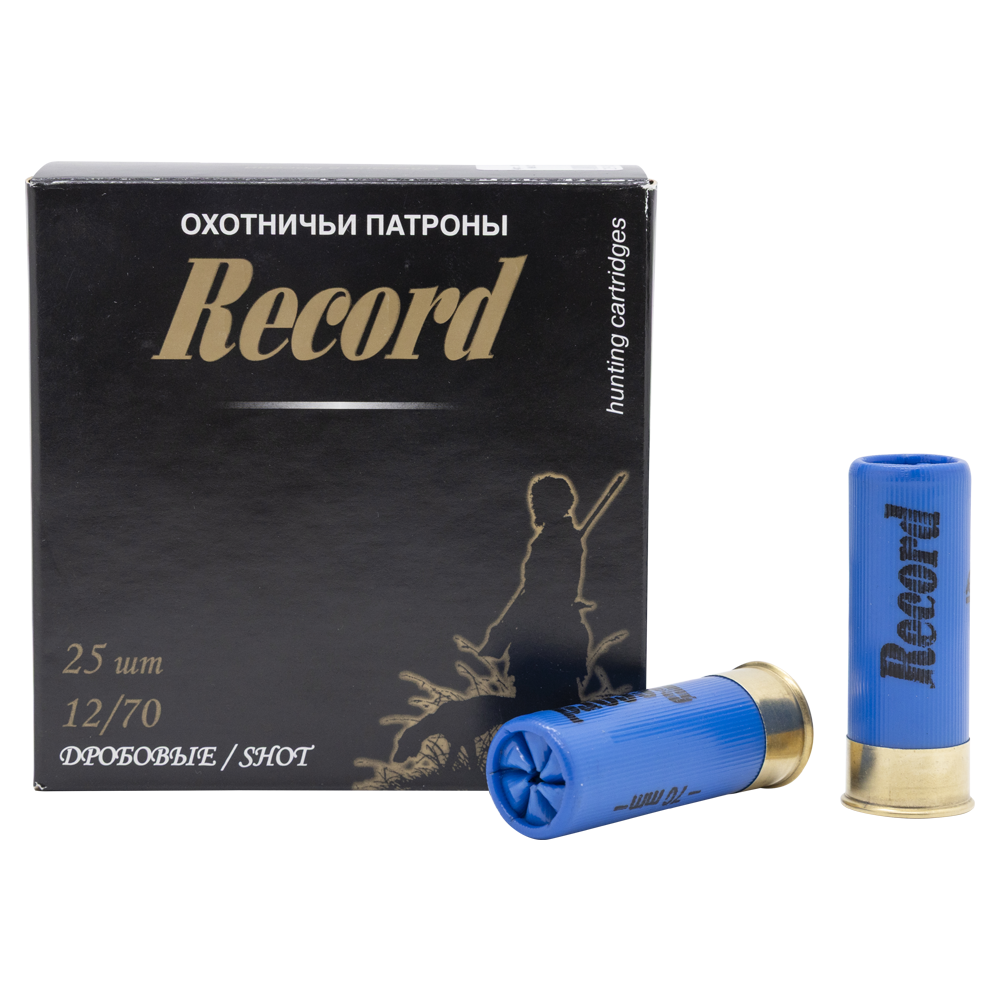 Патрон "Рекорд" (с пыж-контейнером) 12/70 №0 32 гр. NEW (пачка 25 шт, короб., 250). Фото №1