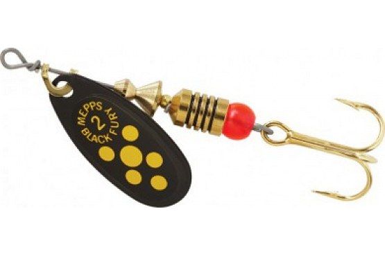 Блесна вращающаяся Mepps Black Fury №2, 4,5гр, цвет (Black/Yellow) черный/желтые точки. Фото №1