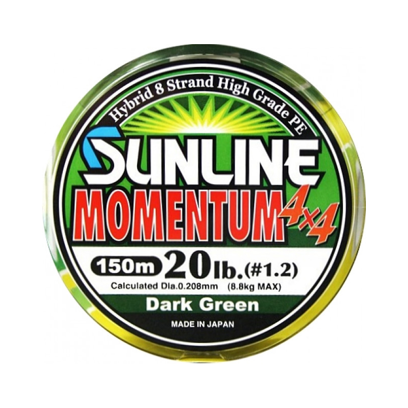 Шнур плетеный Sunline MOMENTUM 4X4 150m Dark green #0,6 10lb 4,2kg . Фото №1