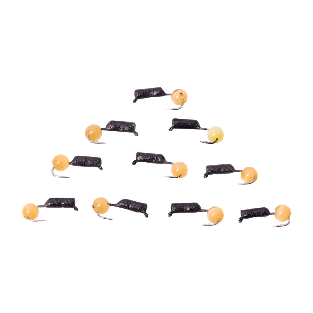 Мормышка вольфрамовая Trye Weight черная "Гвоздешарик" d2,0мм кошачий глаз, желтый (10шт). Фото №2