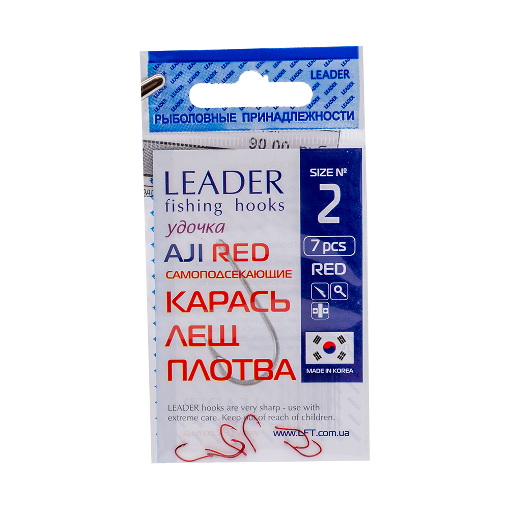 Крючки Leader AJI RED,Самоподсекающие №2 (7шт). Фото №1