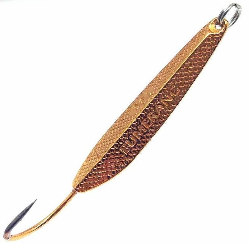 Блесна Бумеранг 55мм, цвет (латунь) тройник. Фото №1 Блесна Бумеранг 55мм, цвет (латунь) тройник. Фото №1