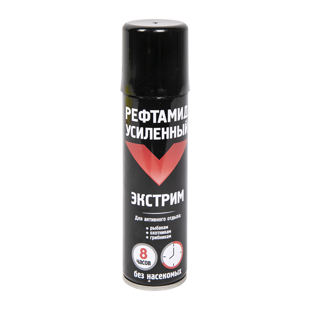 Аэрозоль Рефтамид 150мл Экстрим Усиленный черный. Защита от кровососущих насекомых и клещей. 8 часов защиты. Фото №1
