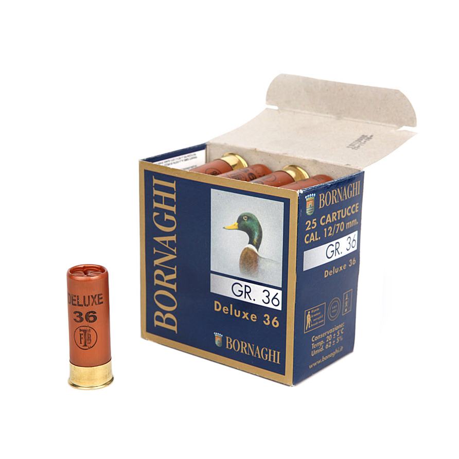 Патрон BORNAGHI Deluxe 36 дробь №3 12/70, 36гр.(в пачке 25шт) (в коробке 250шт). Фото №1