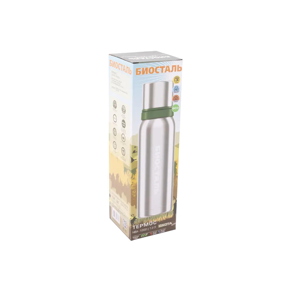 Термос BIOSTAL "Охота" NBA-1200 (узкое горло, с двумя чашками). Фото №1