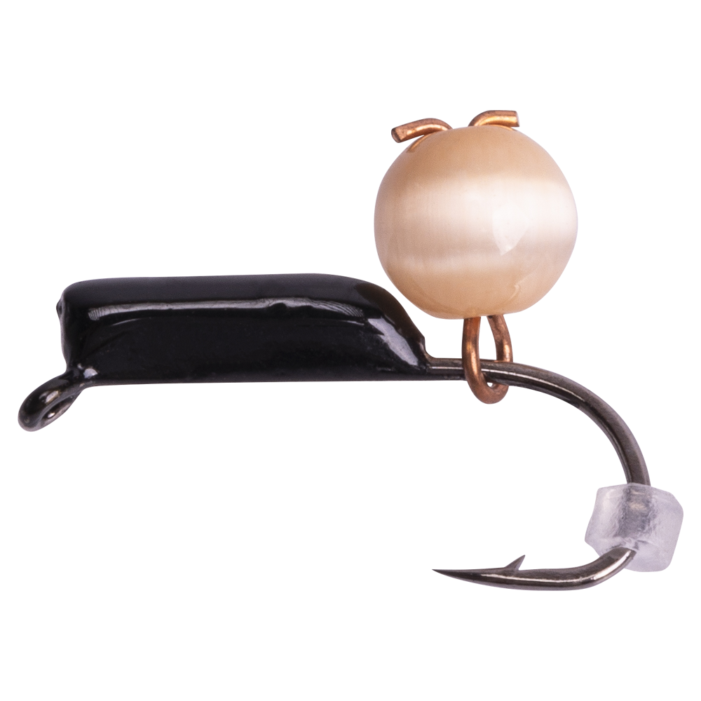 Мормышка вольфрамовая Trye Weight черная "Кошачий глаз" d1,5мм подвес, оранжевый (10шт). Фото №1