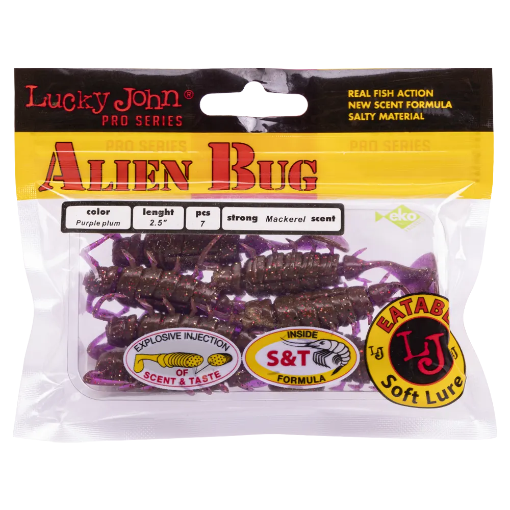 Виброхвост Lucky John Pro Series Alien Bug 2,5" 63мм, (7шт. упак.) цвет S13. Фото №5