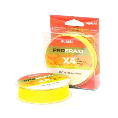 Плетенный шнур Ayashi PRO BRAID-X4 (fluo yellow) d-0,28mm (100м). Фото №1 Плетенный шнур Ayashi PRO BRAID-X4 (fluo yellow) d-0,28mm (100м). Фото №1