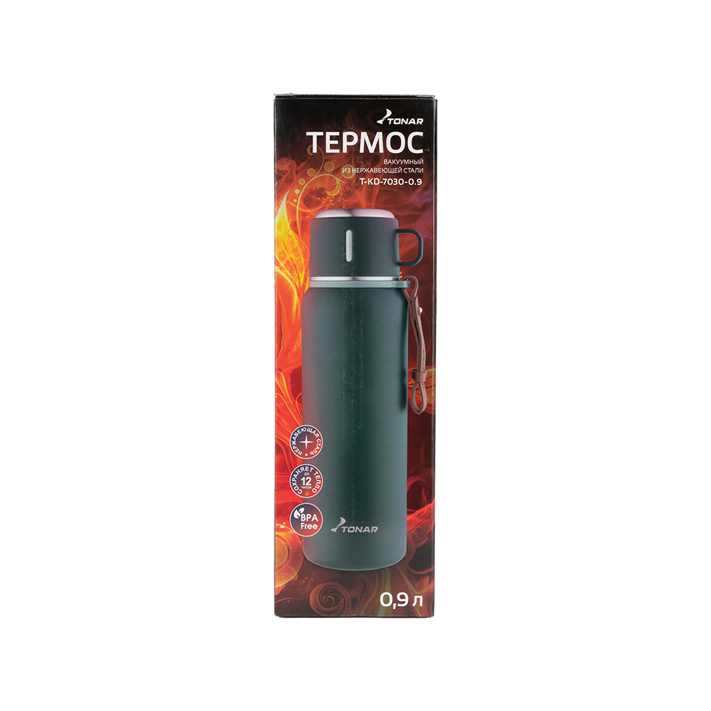 Термос 900ML хаки (пробка-ситечко, крышка-кружка, ремешок) TONAR. Фото №6