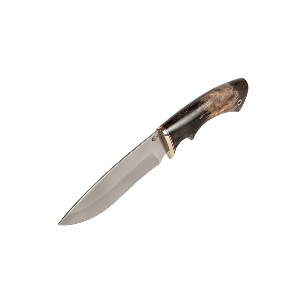 Нож МС Близнец, клинок D2, рукоять стабилизированная карельская береза, литье мельхиор. Фото №5