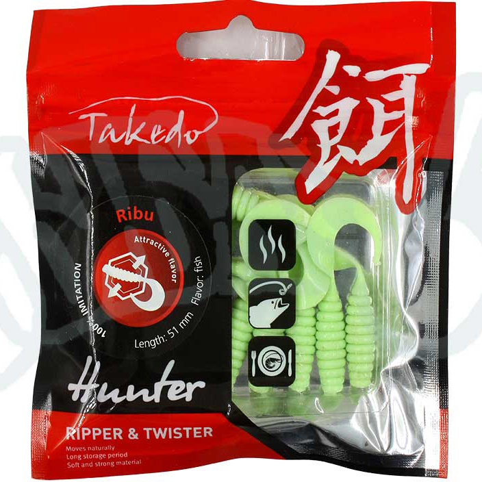 Твистер TAKEDO Hunter Ребристый (51 мм, цвет D019, ароматизатор рыба, 10 шт). Фото №2