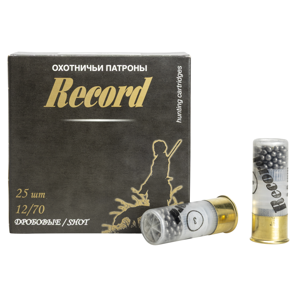 Патрон "Рекорд" (бесконтейнерный) увеличенная осыпь 12/70 №3 34 гр. NEW (пачка 25 шт, короб., 250). Фото №1