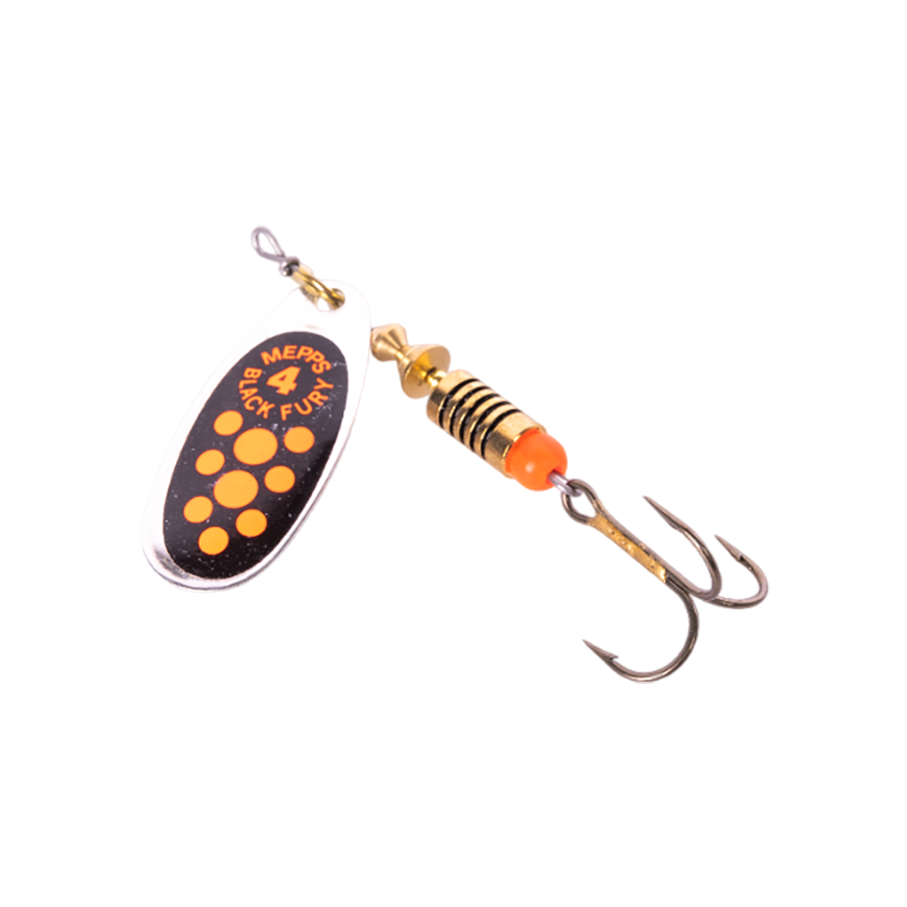 Блесна вращающаяся Mepps Black Fury №4, 8гр, цвет (Black/Chartreuse) черный/зеленовато-желтые точки. Фото №1 Блесна вращающаяся Mepps Black Fury №4, 8гр, цвет (Black/Chartreuse) черный/зеленовато-желтые точки. Фото №1