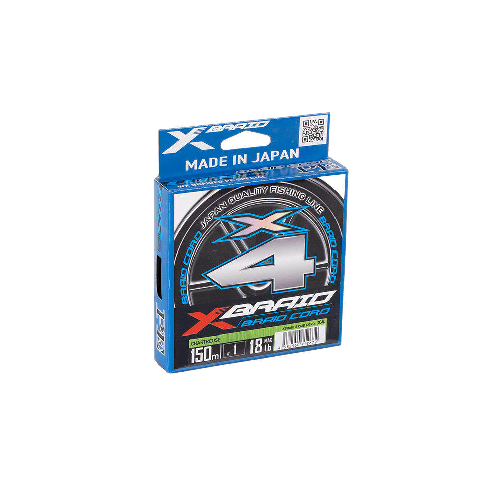 Плетёный шнур YGK X-Braid Braid Cord X4 150m Chartreuse #1.0, 0.165мм, 18lb, 8.2кг. Фото №4 Плетёный шнур YGK X-Braid Braid Cord X4 150m Chartreuse #1.0, 0.165мм, 18lb, 8.2кг. Фото №4