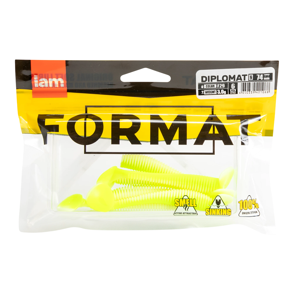 Силиконовая приманка FORMAT DIPLOMAT 74mm, цвет F29 (6шт.упак). Фото №1 Силиконовая приманка FORMAT DIPLOMAT 74mm, цвет F29 (6шт.упак). Фото №1