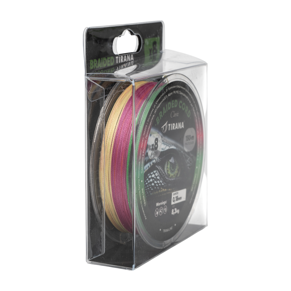 Шнур плетеный Tirana Classic X8 PE 150м, d0,18 (multicolor). Фото №3