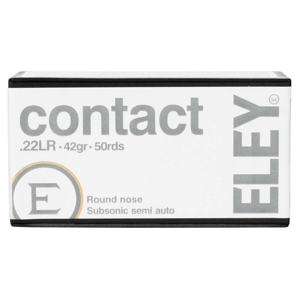Патрон нарезной ELEY кал. 22 LR CONTACT 2,59 гр. 40 grn. (в пачке 50 шт.) (в коробке 5000 шт). Фото №1 Патрон нарезной ELEY кал. 22 LR CONTACT 2,59 гр. 40 grn. (в пачке 50 шт.) (в коробке 5000 шт). Фото №1