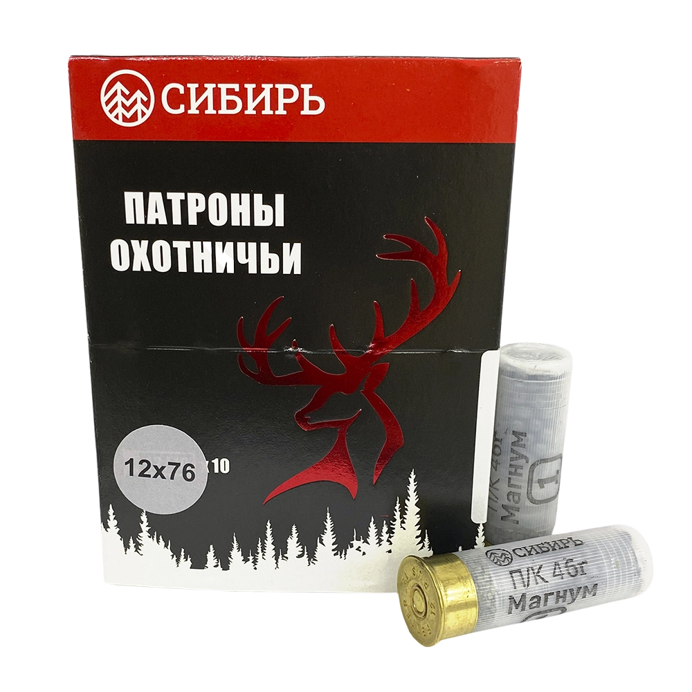 Патрон СИБИРЬ МАГНУМ PREMIUM 12/76 охотничий дробовой 46г №1 (пачка 10 шт) (в коробке 200шт). Фото №1