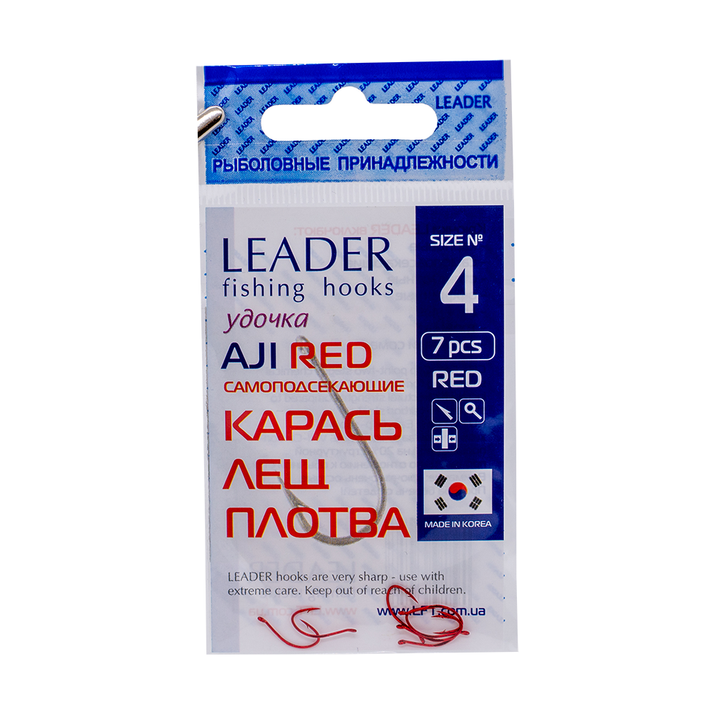 Крючки Leader AJI RED,Самоподсекающие №4 (7шт). Фото №1 Крючки Leader AJI RED,Самоподсекающие №4 (7шт). Фото №1