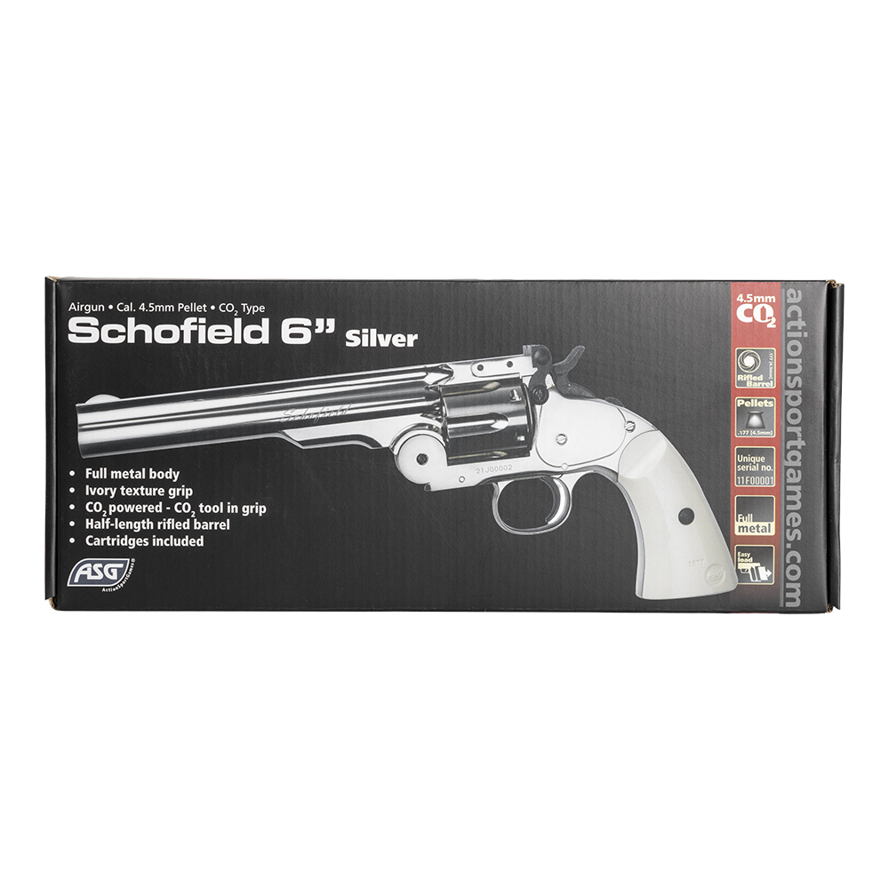 Револьвер пневматический ASG Schofield 6" Silver, калибр 4,5 мм. Фото №2