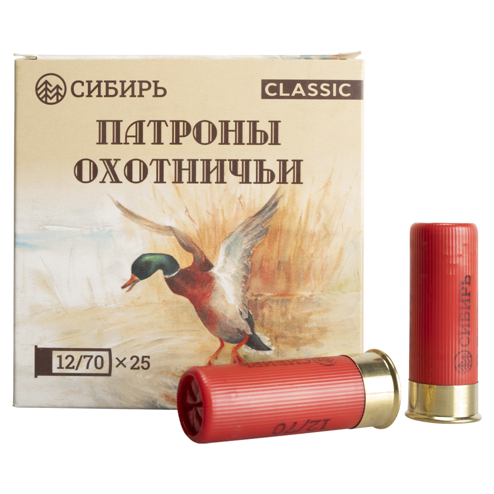 Патрон СИБИРЬ 12/70 охотничий дробовой 32г (бесконтейнерный) №5 (CX-2000) (пачка 25 шт) (в коробке 250шт). Фото №1