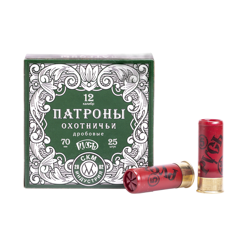 СКМ Патрон охотничий 12/70 №5 32гр. "Русь" (п. Россия) (пачка 25 шт.) (в коробке 250 шт.). Фото №1