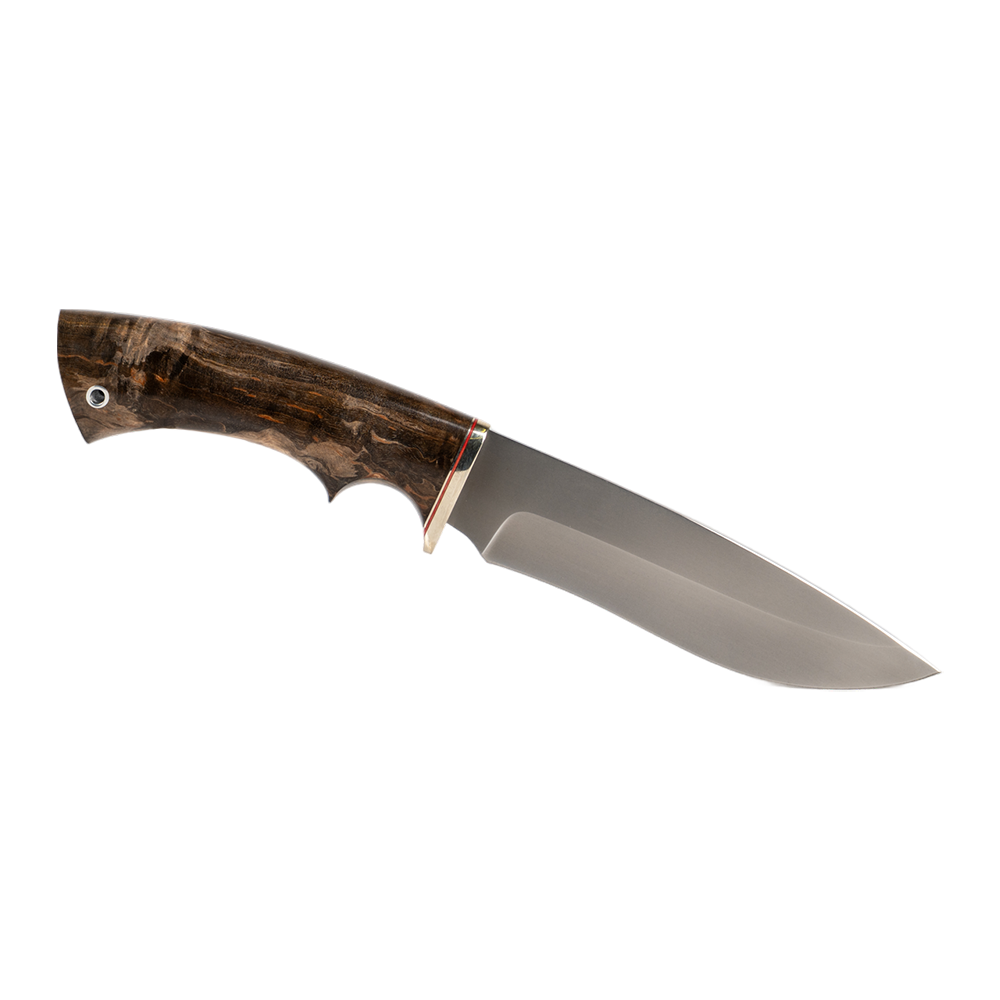 Нож МС Близнец, клинок D2, рукоять стабилизированная карельская береза, литье мельхиор. Фото №1