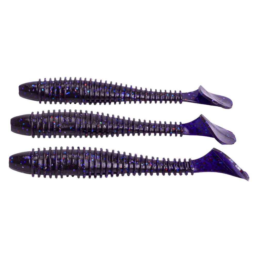 Виброхвост Esox Swinky Fat 5.5" 140мм, (3шт. упак.), цвет FK017 Indigo Mix. Фото №4